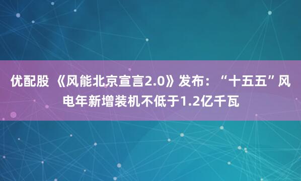 优配股 《风能北京宣言2.0》发布：“十五五”风电年新增装机不低于1.2亿千瓦