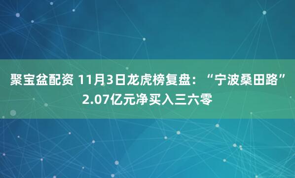 聚宝盆配资 11月3日龙虎榜复盘：“宁波桑田路”2.07亿元净买入三六零